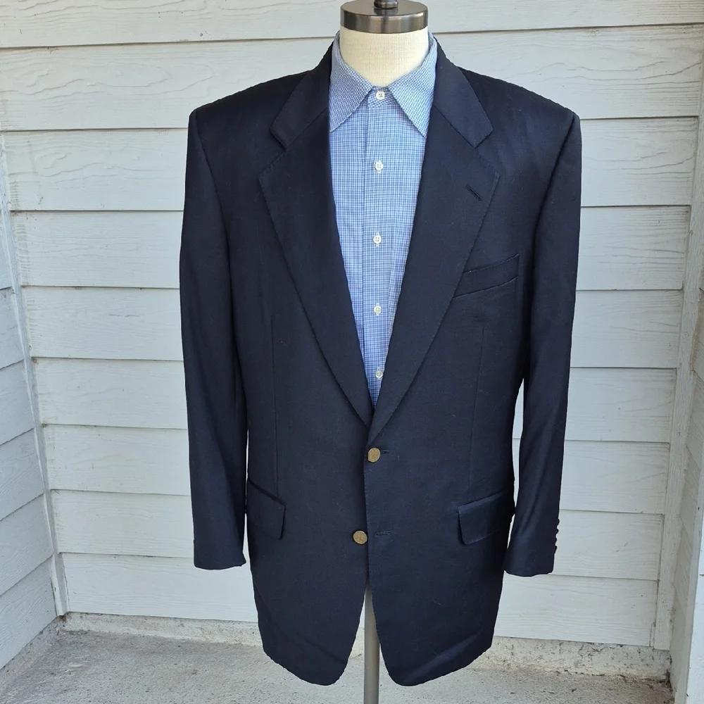 SAMUELSOHN Dark Navy Solid Loro Piana Super‎ 110s Wool Mens Sz 44 L Sport Coat